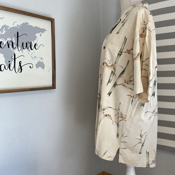 Joseph & Feiss Cream Foliage Leaf Print 100% Silk Button Up Shirt Size XXL - Picture 6 of 10